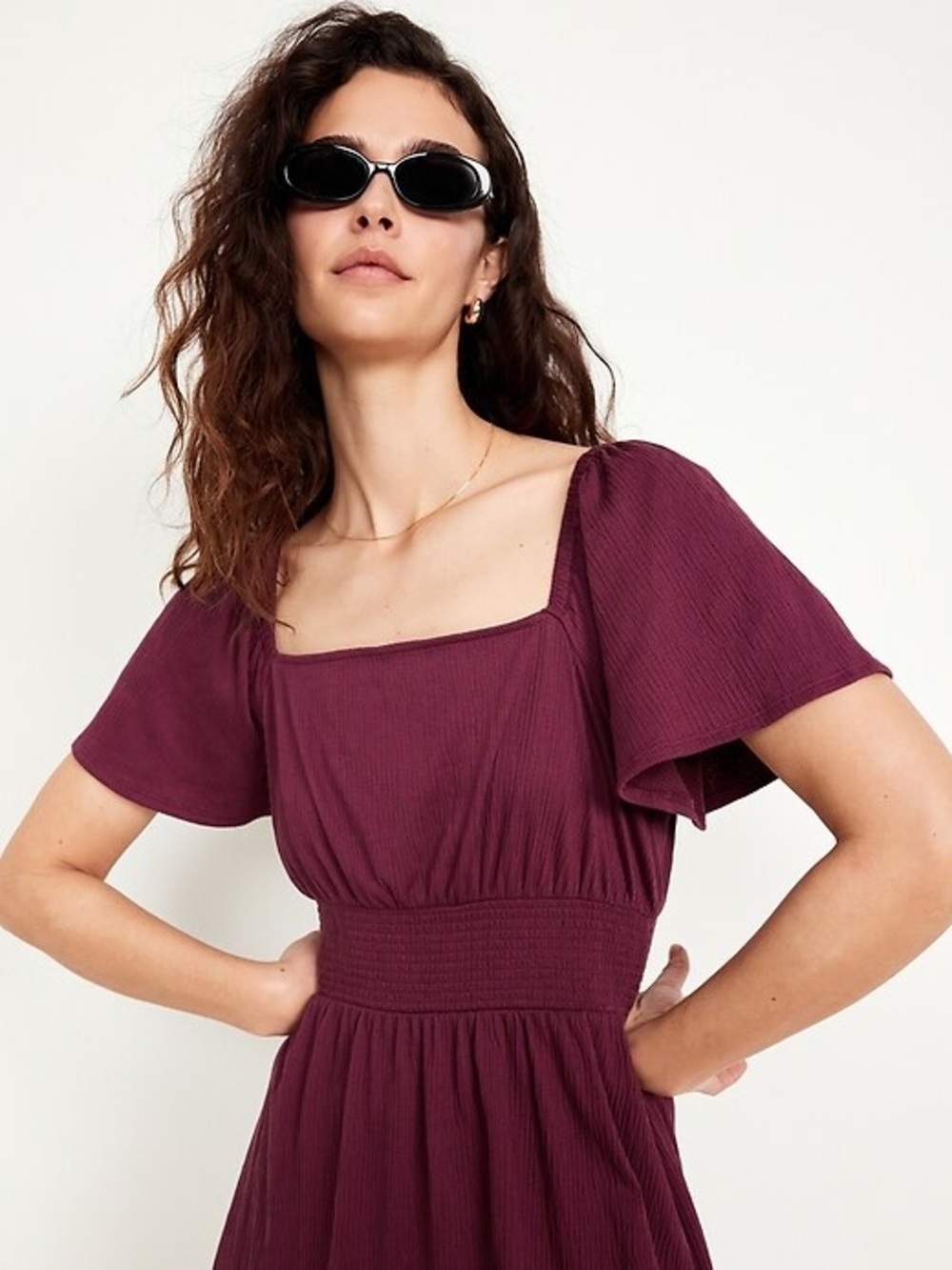 Old Navy | Waist-Defined Flutter-Sleeve Mini Dress L